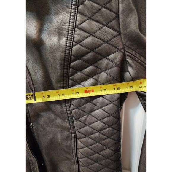 Mo-Ka Meriam Knit Hood Faux Leather Jacket Russian Dark Gray Heavy Weight Size M - Picture 7 of 8